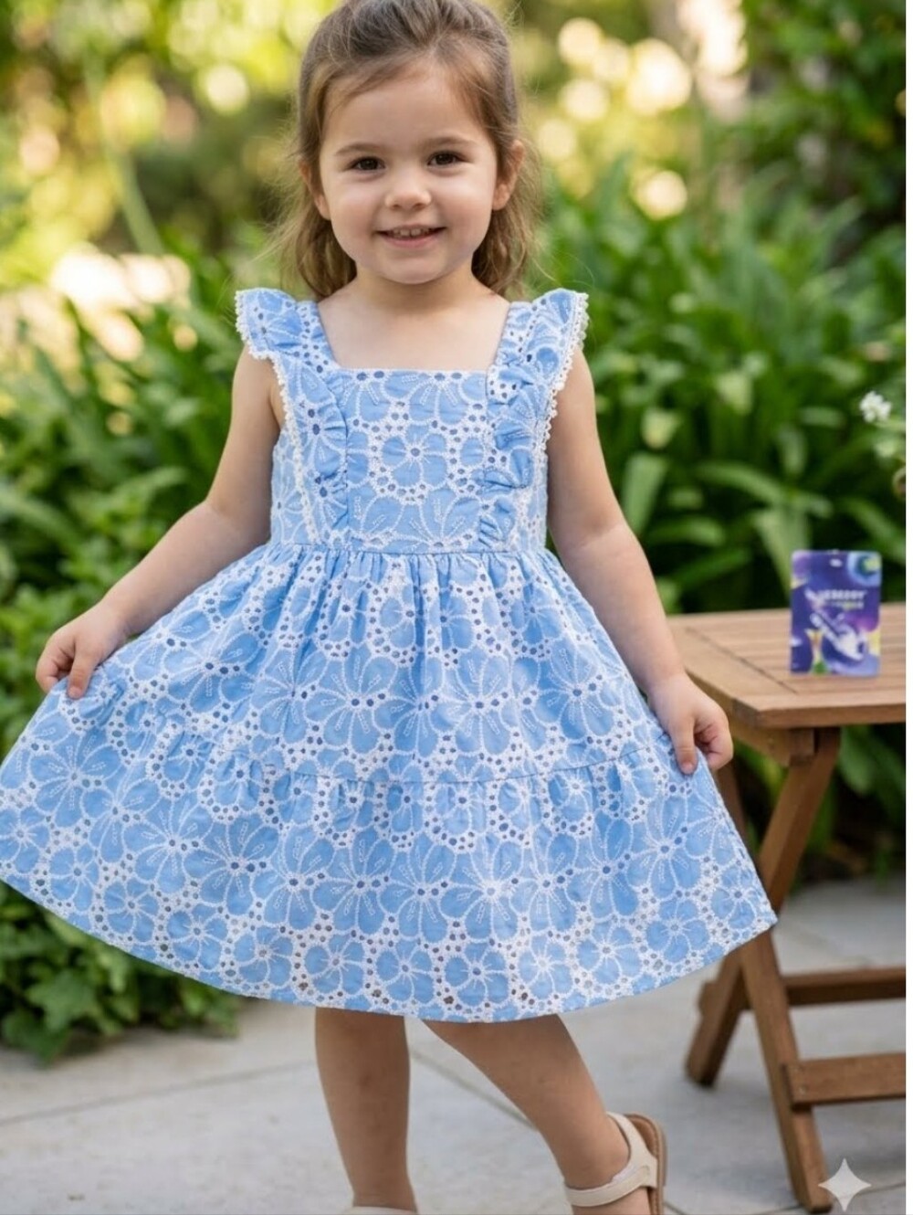 Blueberi Boulevard Light Blue Eyelet Ruffle Strap Dress 2T